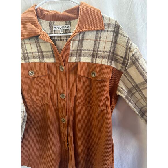 Grace + Emma Corduroy and Plaid Shacket – Size XS (P2P 21”) - Picture 6 of 6